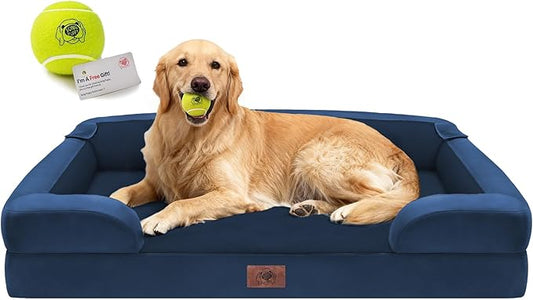 Extra Large Dog Bed, Orthopedic XL Washable Bed for Big Dog Waterproof Pet Couch Sofa Bolster with Removable Cover, Non-Slip Bottom, Tennis Ball Toy, 42 x 30