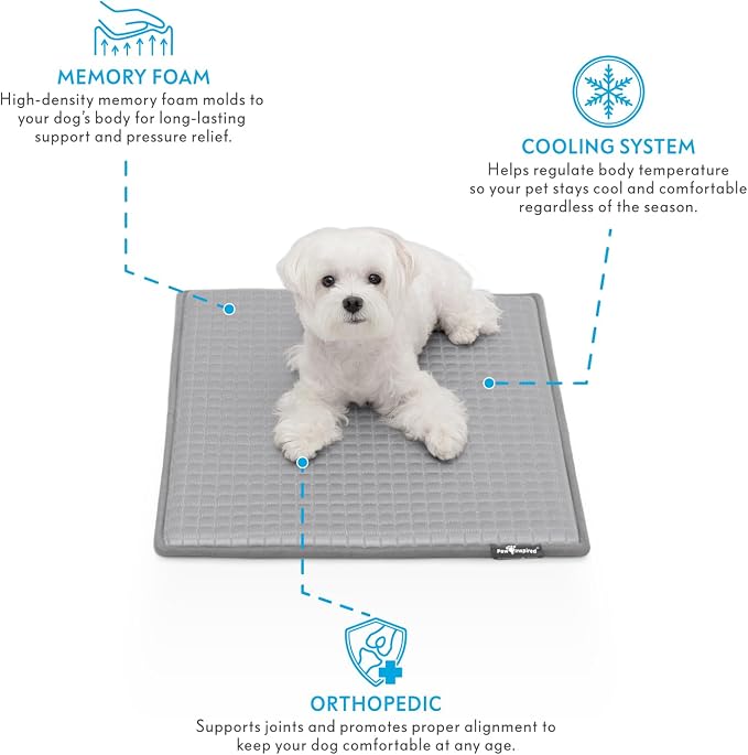 Paw Inspired Cooling Orthopedic Crate Pad for Dogs and Cats, Washable Memory Foam Dog Cooling Mat (23x17 Inch XS/Small Size for 24 Inch Kennel, Gray)