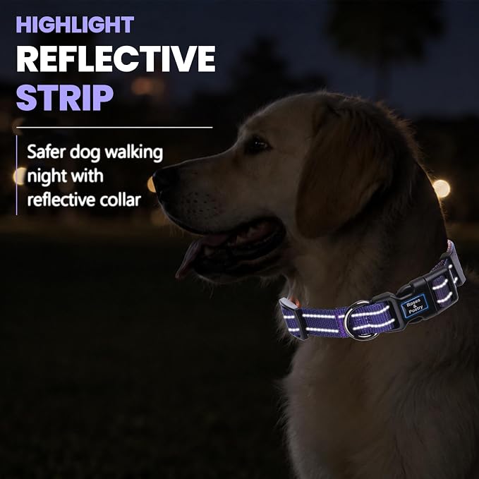 Roses&Poetry Dog Collars for Medium Dogs, Adjustable Durable Pet Reflective Dog Collar for Small Medium Large Dogs(NavyOrange-M)