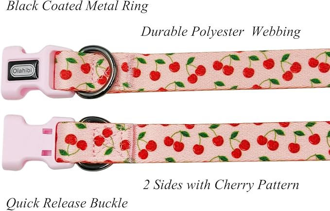 Dog Collar and Leash Set, Cute Cherry Pattern, Polyester Material, 5ft Leash, for Large Dogs.(Large,Pink Cherry)