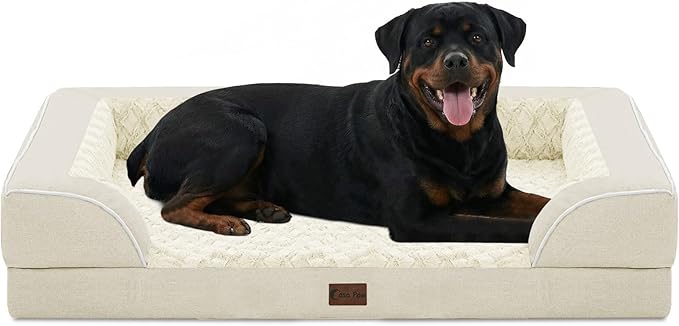Orthopedic Dog Beds for Extra Large Sized Dogs 48x30 Inch, XL Waterproof Egg Crate Foam Dog Sofa Bed with Removable Washable Cover Big Pet Couch with Bolster & Non-Slip Bottom, Beige