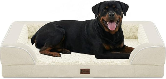 Orthopedic Dog Beds for Extra Large Sized Dogs 48x30 Inch, XL Waterproof Egg Crate Foam Dog Sofa Bed with Removable Washable Cover Big Pet Couch with Bolster & Non-Slip Bottom, Beige