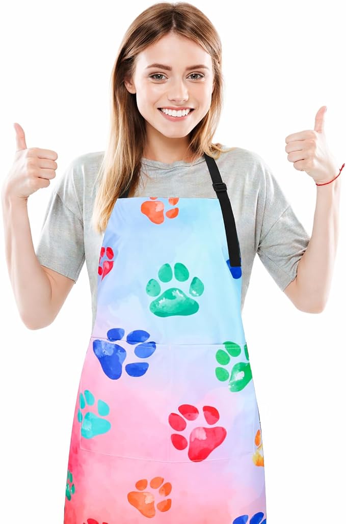 Dog Grooming Waterproof Apron with 2 Pockets, Cute Animals Puppy Dog Pets Apron