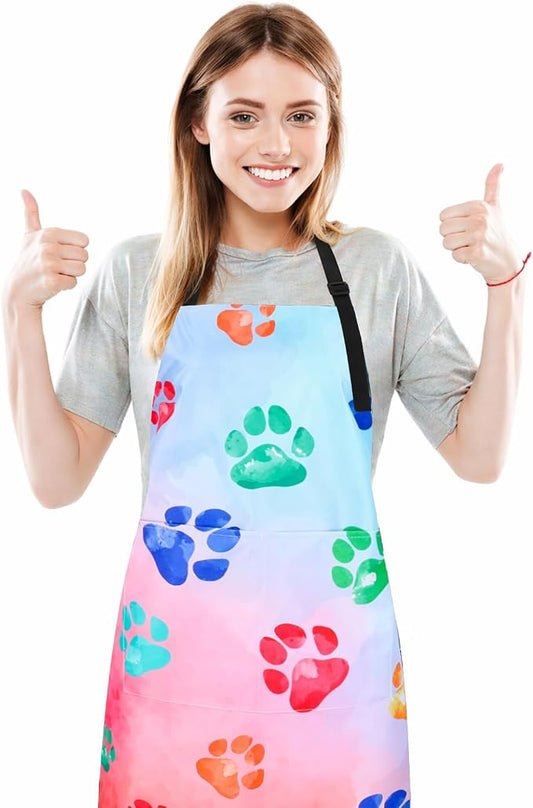 Dog Grooming Waterproof Apron with 2 Pockets, Cute Animals Puppy Dog Pets Apron