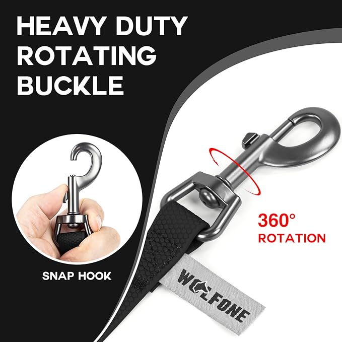 Wolfone 50ft Black Heavy Duty Robust Training Dog Leash with Anti-Slip Handle，Waterproof Long Dog Leash for Outdoor Activities