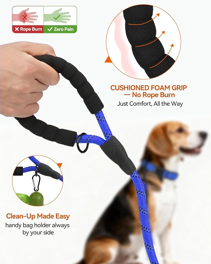 Joytale Dog Leash for Small Dogs, Heavy Duty Nylon Leashes with Comfortable Padded Handle and Highly Reflective Threads, Ideal for Walking and Training, Navyblue, 5'×3/8''