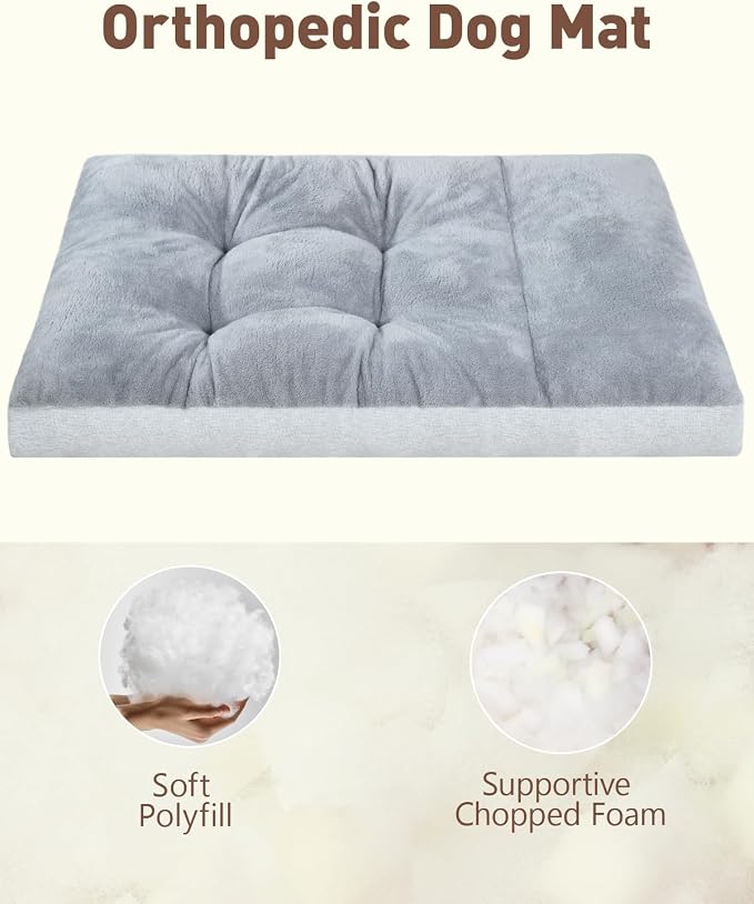 NUPIDA Washable Dog Bed for Large Sized Dog, Crate Bed Plush Pet Kennel Pad with Non-Slip Bottom, Pet Sleeping Mat, 35x23 Inch, Light Gray