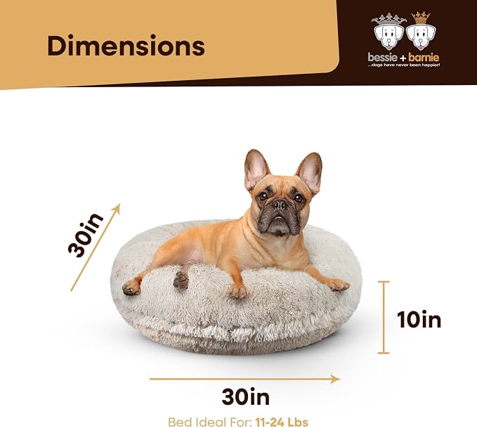 Bessie + Barnie Bagel Bed for Dogs and Cats – Round Pet Bed with 360-Degree Zipper, Waterproof Liner, Machine Washable Cover, Eco-Friendly Polyfill – Plush Donut Puppy Bed for Dogs