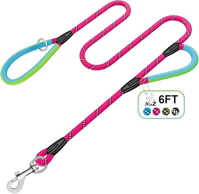 Dog Leash Heavy Duty 4/5/6ft XiaZ 2 Handles Dog Leashes for Medium Large Dogs 1/2 Inch 1000lb Strength Reflective PVC Waterproof-Handles Metal Hook Dual-Handle Rope Leash Nighttime Safety