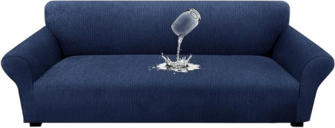 Waterproof Couch Cover, Stretch Non-Slip Oversized Sofa Slipcover with Elastic Bottom Stay-in-Place - Leakproof Furniture Protector for Kids & Pets - Washable (Oversized Sofa, Navy)