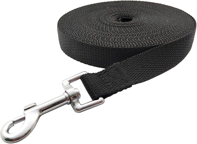 Nylon Training Dog Leash for Small Medium Large Dogs, 15ft 20ft 30ft 50ft Long Leash Dog/Puppy Lead for Obedience Recall Training, Camping (1" x 50ft, Black)