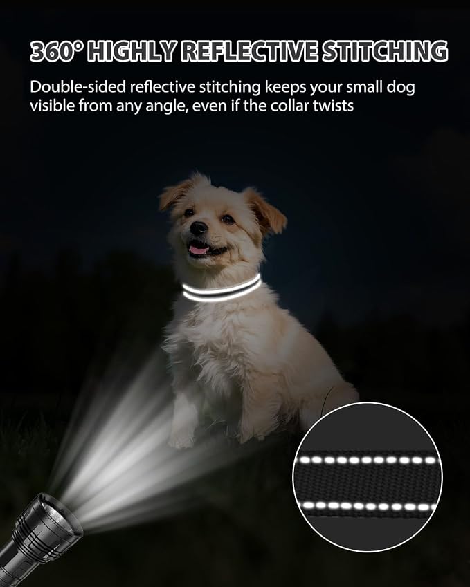Joytale Small Dog Collar, Durable Double-Sided Reflective Nylon Collar for Night Safety, Adjustable Quick-Release for Active Breeds, Black, S (3/4" Width)
