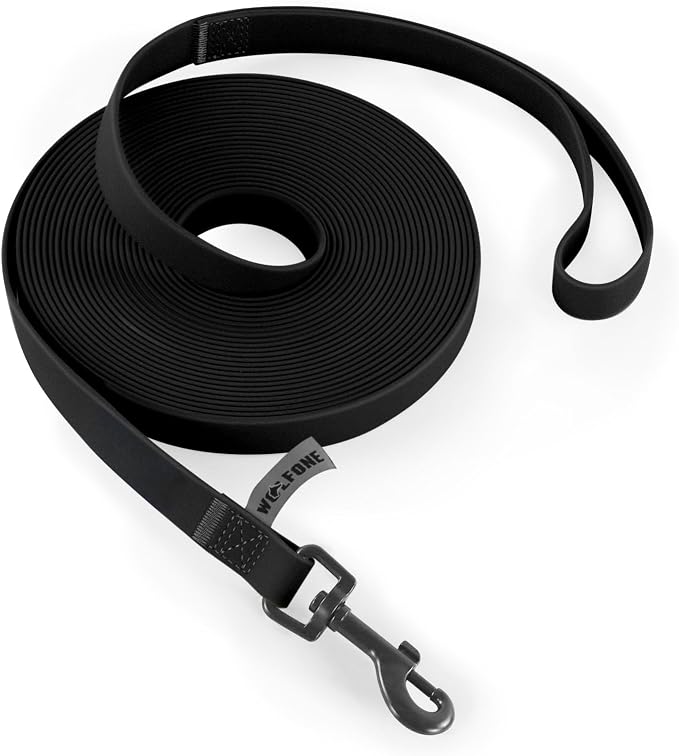 Wolfone 20ft Black Long Leash - Waterproof Training Dog Leash for Recall, Swimming, Camping, Beach, Hunting, Walking
