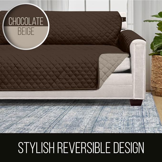 Sofa Shield® Couch Recliner Covers for Dogs, Reversible Furniture Protector with Strap, Stain and Tear Resistant Cushion Cover, 25 inch Seat, Machine Washable Slipcover Pets, Cats, Chocolate Beige