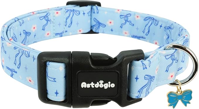Medium Dog Collar, Girl Boy Dog Collars with Blue Bow Pattern, Adjustable Blue Dog Collar for Medium Dogs, Cute Holiday Collars for Dogs, Ideal for Pet Accessory