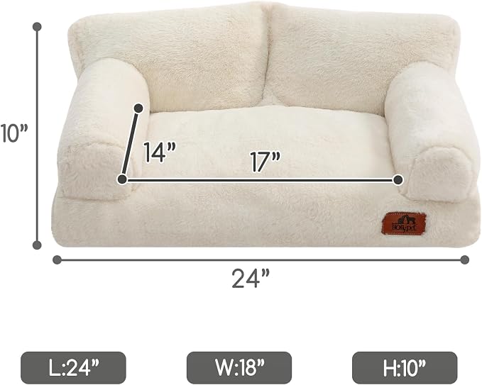 Hollypet Fluffy Dog Cat Bed Pet Couch Beds Plush Soft Warming Washable Puppy Bed for Small Medium Dogs and Large Cats, Beige, 24" L x 18" W x 10" Th