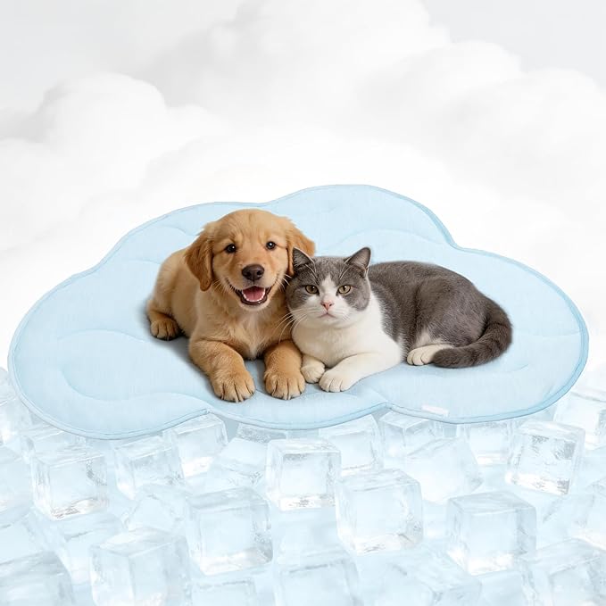 BECEMURU Dog Cooling Mat, Thickened Soft Pet Cooling Pad for Summer, 36"x23" Cloud-Shape Pet Bed for Crate Kennel Sofa, Non-Gel Coolness, Machine Washable & Durable - Keep Pet Cool and Comfortable