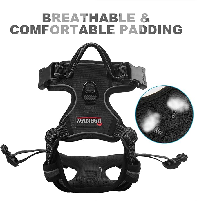 BARKBAY No Pull Dog Harness Front Clip Heavy Duty Reflective Easy Control Handle for Large Dog Walking(Black,M)