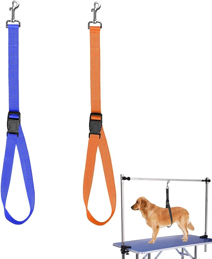 Dog Grooming Loop Dog Grooming Restraint Noose Dog Bath Tether Straps Adjustable Nylon DogGrooming Arm Accessories Sling Bathing Restraint Leashes for Pet Grooming Table (Orange Blue)
