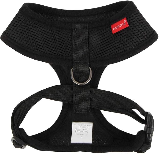 Puppia Soft Dog Harness No Choke Over-The-Head Triple Layered Breathable Mesh Adjustable Chest Belt and Quick-Release Buckle, Black, Small (Pack of 2)