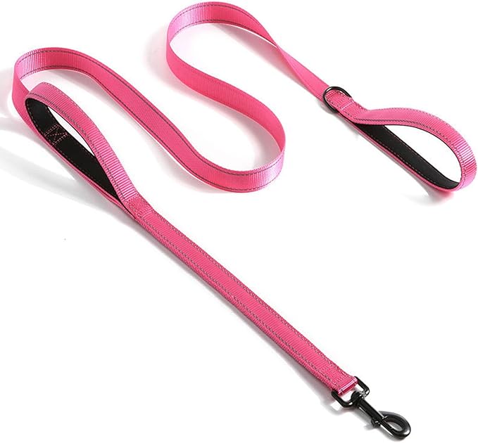 Solmoony 6FT Pink Strong Dog Leash with 2 Padded Handles, Traffic Handle Extra Control, Double-Sided Reflective Walking Lead for Small Medium and Large Dogs (Pink, 6FT)