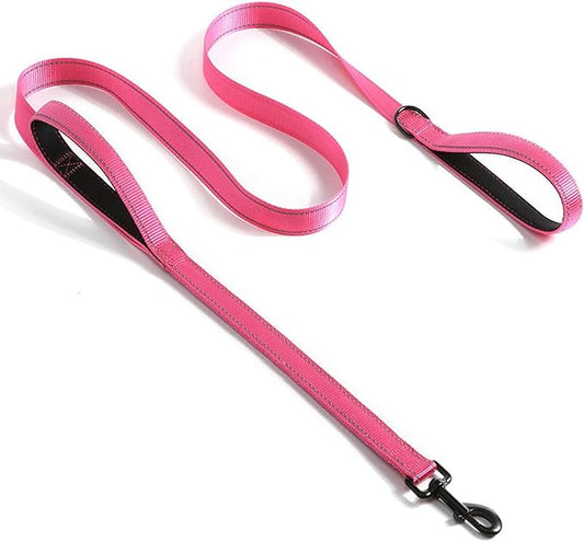 Solmoony 6FT Pink Strong Dog Leash with 2 Padded Handles, Traffic Handle Extra Control, Double-Sided Reflective Walking Lead for Small Medium and Large Dogs (Pink, 6FT)