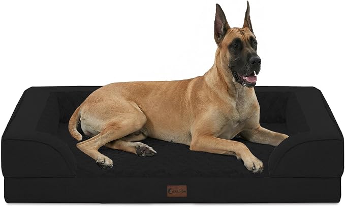 Orthopedic Dog Beds for Extra Large Sized Dogs 53x42 Inch, XXL Waterproof Egg Crate Foam Dog Sofa Bed with Removable Washable Cover Big Pet Couch with Bolster & Non-Slip Bottom, Black
