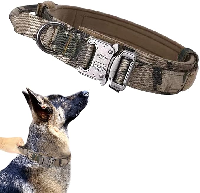 Tactical Dog Collar Adjustable Military Nylon Dog Collar with Control Handle and Heavy Duty Metal Buckle for Medium and Large Dogs (Camo,L)