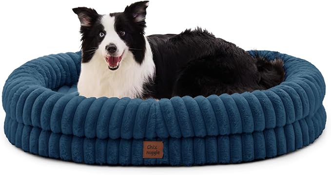 ChiXnuggle Orthopedic Dog Bed for XL Dogs, Waterproof Faux Rabbit Fur Dog Couch with Egg Crate Foam Support and Washable Removable Cover, Bolster Pet Sofa with Non-Slip Bottom, 41x30x7, Navy