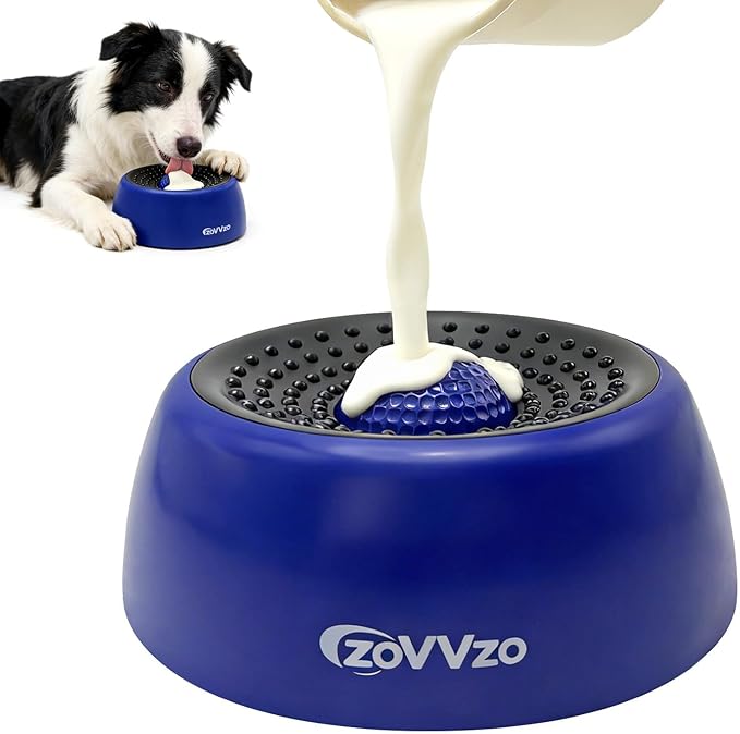 Rolling Ball Dog Lick Bowl, Slow Feeder Dog Bowls, Non-Slip Design, Interactive Dog Licking Toy & Dog Enrichment Toys, Dog Lick Ball Bowl for Wet Food, Yogurt, Bone Broth, Nutrient Solution (Blue)