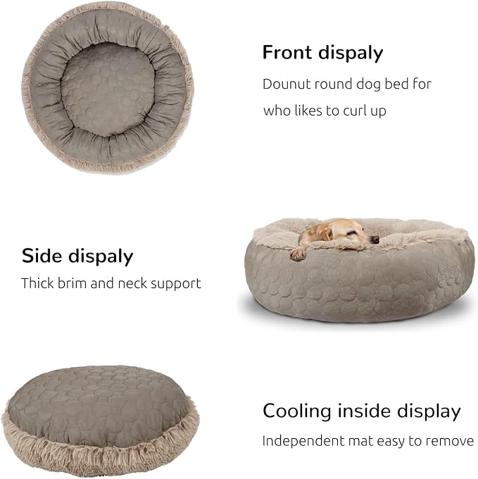 HACHIKITTY Dog Bed, Orthopedic, Round, X-Large, Taupe (30x24x16in), for Medium Large Dogs & Cats, Cooling Warming, Polyester, Hypoallergenic