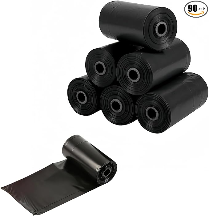 Black Dog Waste Bags Rolls, Extra Thick and Leak-Proof Poop Bags for Dogs&Cats,6 Rolls (90 Count)