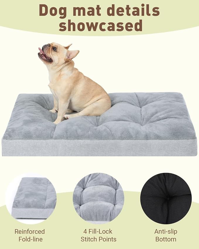NUPIDA Washable Dog Bed for Small Dogs, Crate Bed Plush Pet Kennel Pad with Non-Slip Bottom, Pet Sleeping Mat, 23x17 Inch, Light Gray