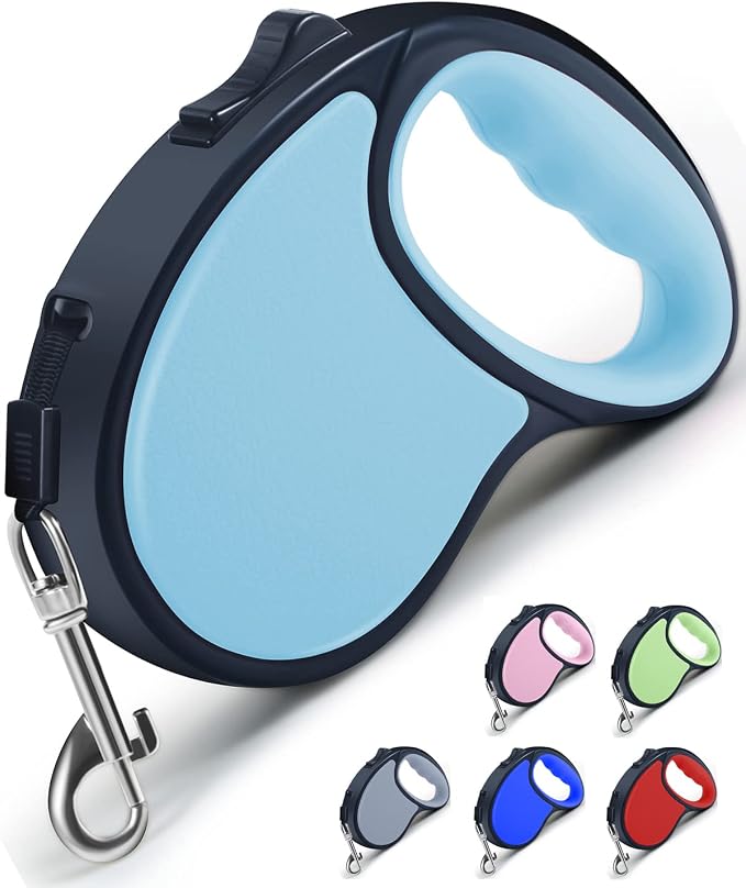 Retractable Dog Leash,[Strong Nylon Tape][One-Handed One Button Lock] for Small Medium Dogs and Cats,16ft Pet Walking Leash with 360°Tangle-Free Design,Anti-Slip Handle,Gift Package (Light Blue)