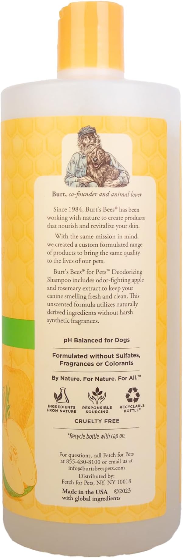 Burt's Bees for Pets Deodorizing Dog Shampoo and Conditioner with Apple and Rosemary, 95% Natural Origin, pH Balanced, No Sulfates or Parabens, for Smelly Dogs, 32 Fl Oz - 6 Pack
