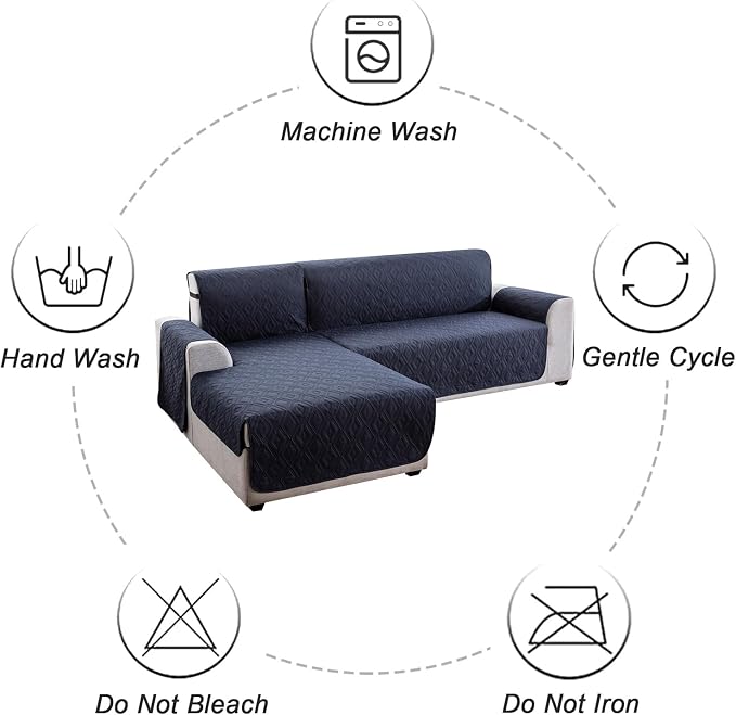 Genina Sectional Couch Covers for Dogs L Shaped Sofa Covers Chaise Lounge Cover Reversible Sofa Cover Sectional Furniture Protector for Pets, Kids (Navy Blue, Large)