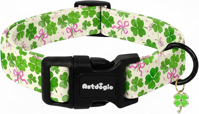St. Patrick's Day Dog Collar, Cute Dog Collars with Green Clover, Adjustable Cotton Pet Collars for Small Medium Large Dogs, Ideal for Puppy Girl Boy Female Male Dogs Gifts-XS