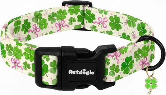 St. Patrick's Day Dog Collar, Cute Dog Collars with Green Clover, Adjustable Cotton Pet Collars for Small Medium Large Dogs, Ideal for Puppy Girl Boy Female Male Dogs Gifts-M