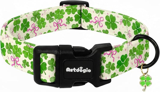 St. Patrick's Day Dog Collar, Cute Dog Collars with Green Clover, Adjustable Cotton Pet Collars for Small Medium Large Dogs, Ideal for Puppy Girl Boy Female Male Dogs Gifts-L