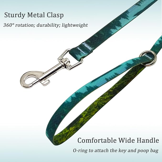 WYuZe Waterproof Dog Leash 12FT, Odor-Proof Strong Coated Nylon Leash Easy to Clean, Lightweight for Small Dogs Outside Walking, Training, Beach Playing (12ft, Forest)