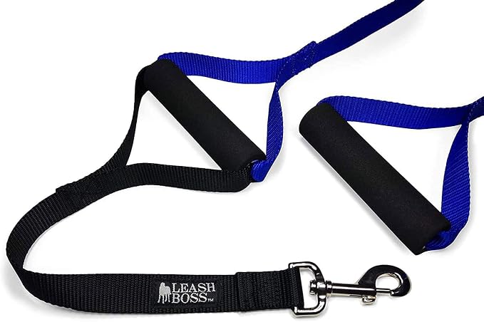 Leash Boss Original - Heavy Duty Dog Leash for Large Dogs - No Pull Double Handle Training Lead for Walking Big Dogs - Dog Leashes with Padded Handle for Control and Safety (Blue)