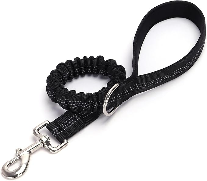 2 FT Bungee Dog Leash, Reflective Strong Nylon Traffic Leash, Short Shock Absorbing Lead for Large Medium Dogs Walking Training Controlling, Black
