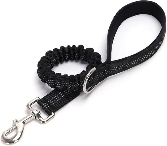 2 FT Bungee Dog Leash, Reflective Strong Nylon Traffic Leash, Short Shock Absorbing Lead for Large Medium Dogs Walking Training Controlling, Black