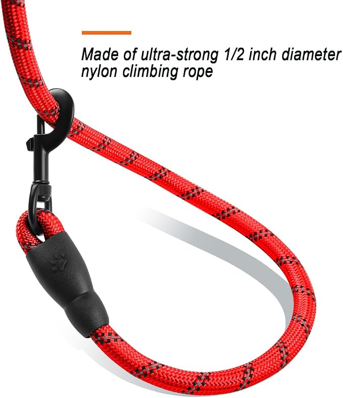 BARKBAY Dog Leashes for Large Dogs Heavy Duty Dog Leash 4/5/6 FT with Comfortable Padded Handle and Highly Reflective Threads for Medium Large Dogs Walking Training Running (5FT-1/2'',Red