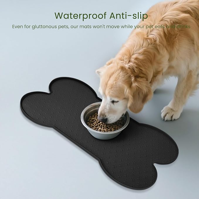 PWTAA Dog Food Mat Anti-Slip Silicone Dog Bowl Mat Thicker Pet Placemat Waterproof Cat Feeder Pad with Raised Edge Puppy Kitten Feeding Mats Suitable Small Medium-Sized Dogs Cats Eating Tray
