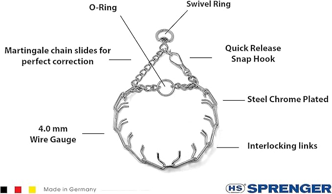 Herm Sprenger Chrome Plated Steel Training Prong Collar with Quick Release Snap for Dogs (25in (63cm) x 4mm) (Neck Size Up to 21 inches)