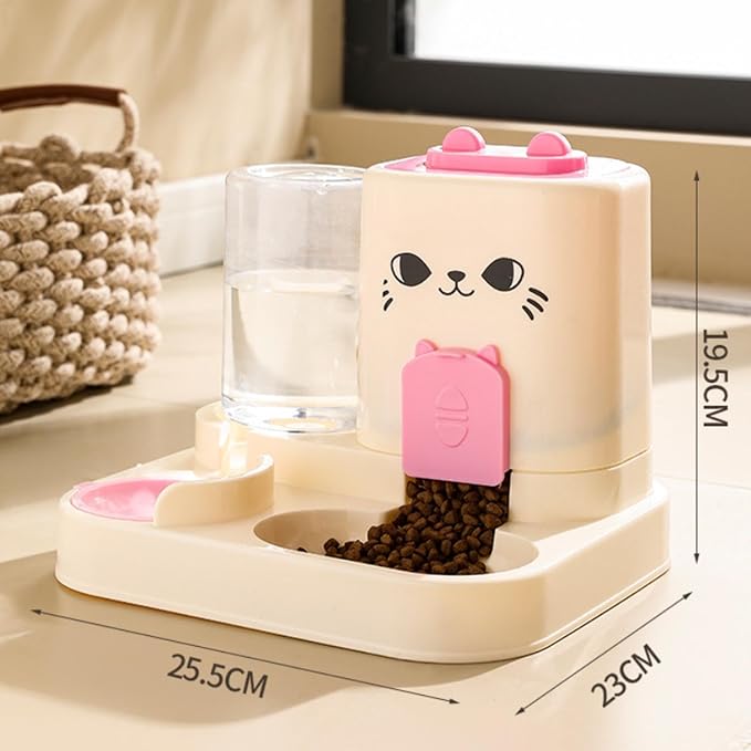 2 in 1 Automatic Pet Feeder Water Dispenser Portable Travel Supplies Cat Food Bowl Food Container for Kitten Small Dogs Bunny, Pink