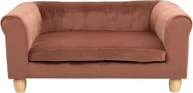 CRITTER SITTERS 33” Faux Suede Ped Bed in Brown, Durable Washable Sofa Couch for Small & Medium Cats & Dogs, Must Have Accessory for Yorkies, Shih Tzus & Frenchies, Kitten & Puppy Essential Furniture