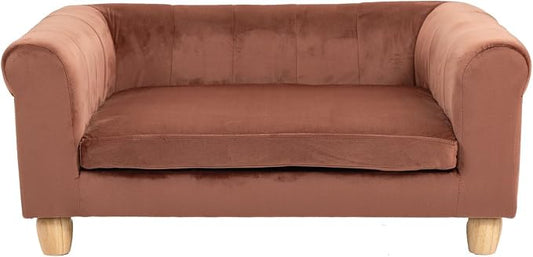 CRITTER SITTERS 33” Faux Suede Ped Bed in Brown, Durable Washable Sofa Couch for Small & Medium Cats & Dogs, Must Have Accessory for Yorkies, Shih Tzus & Frenchies, Kitten & Puppy Essential Furniture