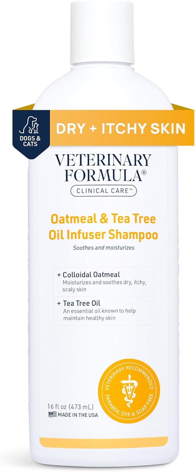 Veterinary Formula Clinical Care Dog Shampoo with Oatmeal and Tea Tree Oil, 16 oz – Gentle Shampoo for Dogs with Dry Skin, Soothes and Adds Moisture to Skin and Coat